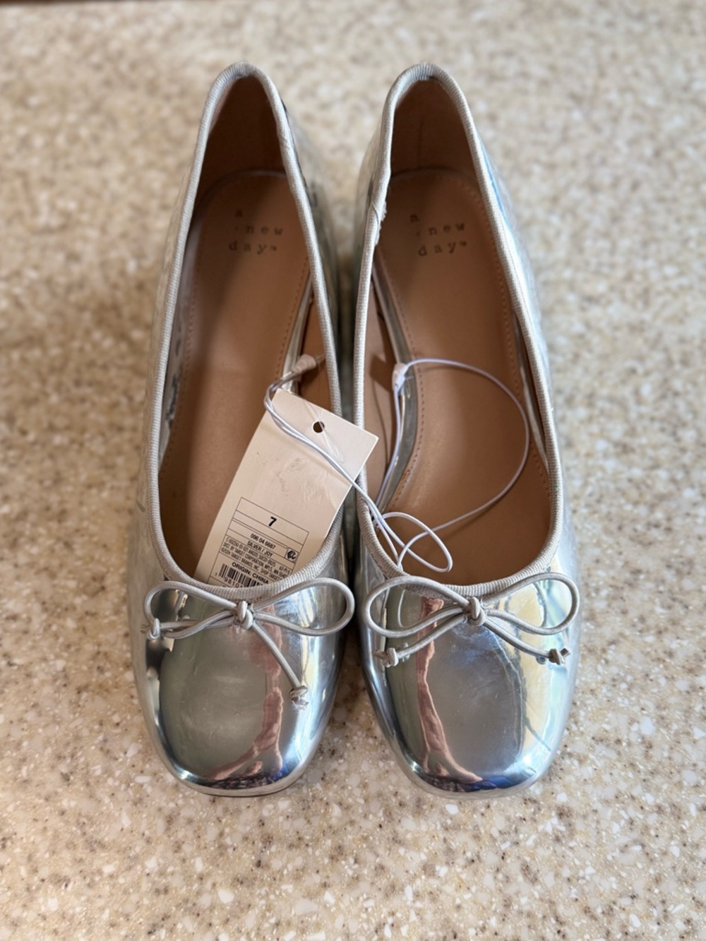 a new day Metallic Silver Ballet Pumps with Bow Accent